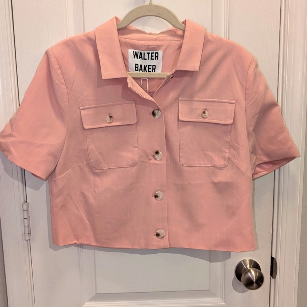 Walter Baker‎ Women's Deena Spread Collar Crop Pink Pinstripe Jacket XL